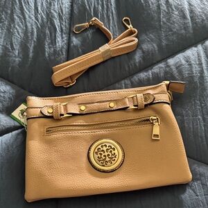 Tan Leather Purse with Gold Accents